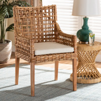 Baxton Studio Saoka-Natural-DC Baxton Studio Saoka Modern and Contemporary Natural Brown Finished Wood and Rattan Dining Chair